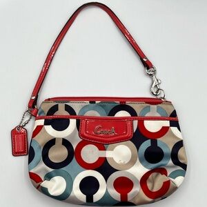 Coach Pop Art Multicolored Signature Circle Print Wristlet - Red  Trim